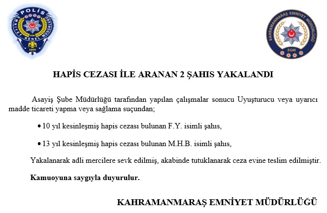 HAPİS CEZASI İLE ARANAN 2 ŞAHIS YAKALANDI (22.04.2025)